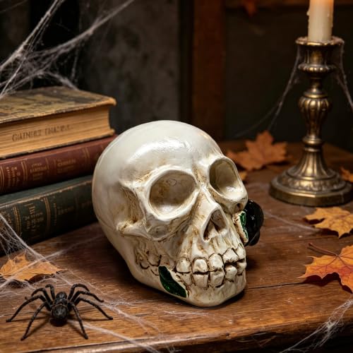 Halloween Black Rose Skull Statue Gothic Resin Skeleton Ornament - Color2