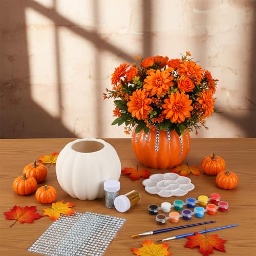 DIY Ceramic Pumpkin Vase Set - Fall Halloween Table Centerpieces, 6 Pcs