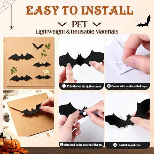 Halloween Decorations Set with Black Crows, Mini Skulls & Bats - 162 Pieces