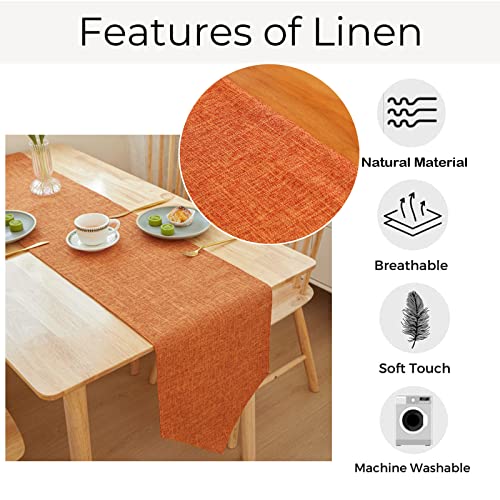 Farmhouse Burlap Cotton Linen Table Runner 12x70 Inch - Orange, Rustic Decor