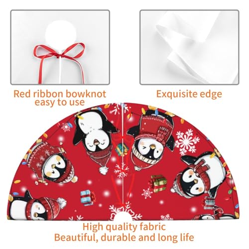 Red Penguin Christmas Tree Skirt 36 Inch Holiday Decor - Medium Variation