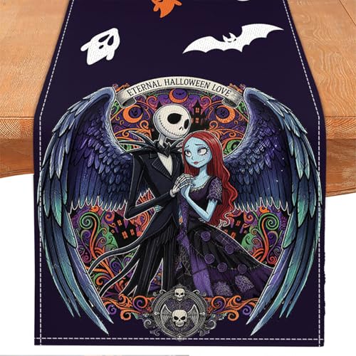 Halloween Table Runner Ghosts and Skulls 13x72 Inches - Deep Purple Variation