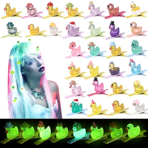 Glow-in-the-Dark Duck Hair Clips - 30 Assorted Styles for Raves & Festivals