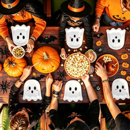 Halloween Ghost Paper Plates - White 9.84 Inch Disposable Party Dinnerware - 50 Pack