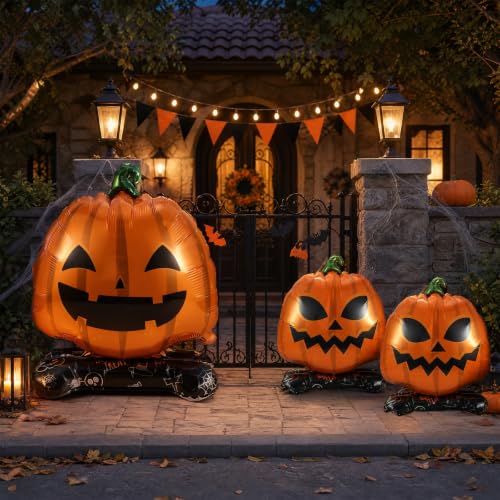 Halloween Pumpkin Foil Balloons Set - 4pcs Large & Small Decorations