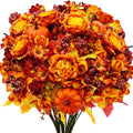 Artificial Fall Flowers with Pumpkins - Orange 3-Pack Fall Decorations for Table