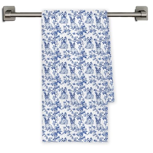 Yorkie Chinoiserie Kitchen Towels - Blue & White Dog Dish Hand Towel - 16x24 Inch
