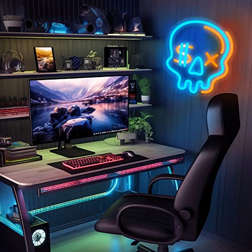 Halloween Neon Sign Skull Wall Decor for Boys Room - Dimmable LED Light