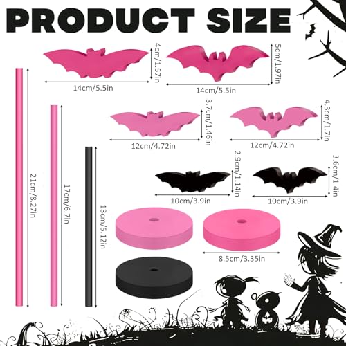 Pink Halloween Wooden Bat Decorations Set - 6 Pieces, Tabletop & Holiday Decor