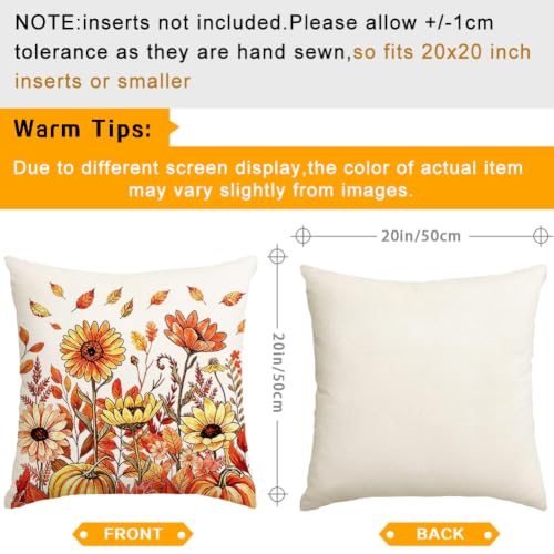 Outdoor Waterproof Pillow Covers Set of 4 20x20 Inches Fall Decor Orange