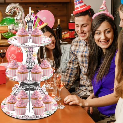 White Eiffel Tower Cupcake Stand 3-Tier Paris Themed Party Decorations Macaron Holder