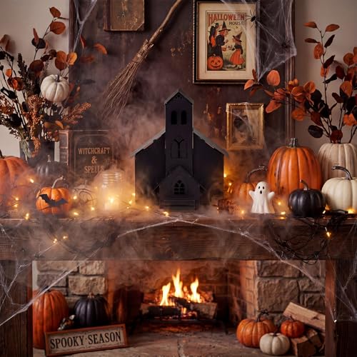 Gothic Haunted House Decor - Metal Village House for Halloween Tabletop - Black & Distressed Finish