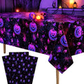 Glow in the Dark Halloween Plastic Tablecloth Set - 52x87 Inches, Iridescent Spiderweb & Pumpkin Design, Waterproof Party Decor for Indoor Outdoor Events