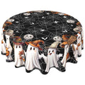 Halloween Ghost Black Round Tablecloth 70 Inch - Washable Fabric, Spider Web & Ghost Design