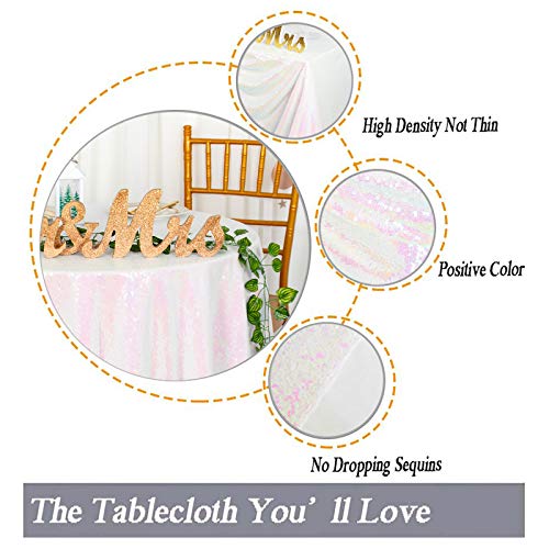 Iridescent White Round Sequin Tablecloth 72 Inch Wedding Birthday Decor - Sparkly Overlay