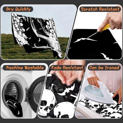 Halloween Rectangular Tablecloth 60 x 120 Inch Spooky Skull Flying Bat Design - Washable Indoor Outdoor Holiday Decor Variation of THIS listing