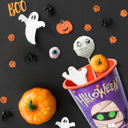 Halloween Party Cups Set - 24 Reusable Plastic Cups with Lids & Plugs, 16oz Spooky Designs