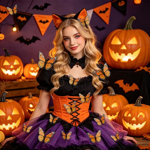 12 Pcs Monarch Butterfly Wall Decor Set - 3 Sizes Artificial Halloween Craft Decorations