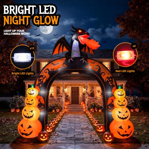 Giant Halloween Inflatable Archway with Dragon and Pumpkins - Outdoor Yard Decor
