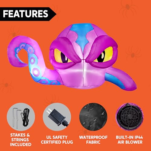 Inflatable Halloween Octopus Decoration with LED Lights - 6.2 x 4.4 ft, Outdoor Yard & Window Decor