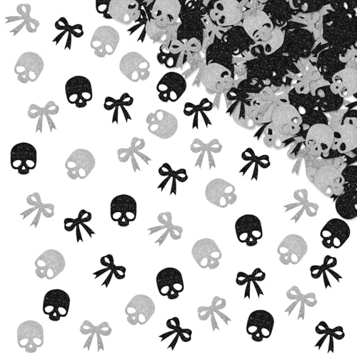 Black Bow Skull Confetti - Gothic Birthday & Party Table Scatter - 120pcs