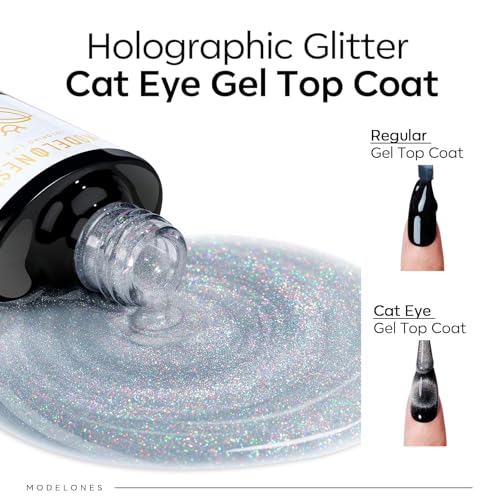 A1 Clear Rainbow Cat Eye Gel Top Coat - 0.33 Fl Oz Reflective 9D Glitter Effect