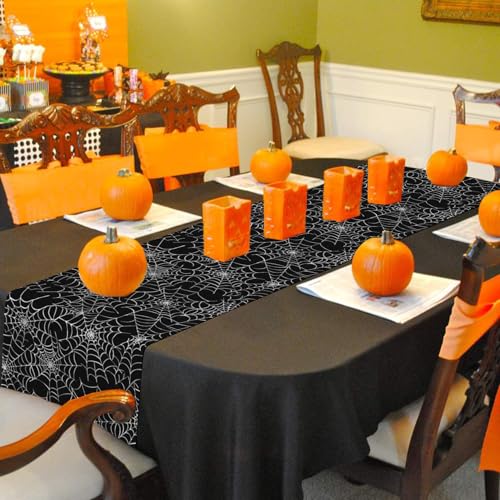 Halloween Spider Web Linen Table Runner 13x72 Inches for Party Decor, Kitchen & Home