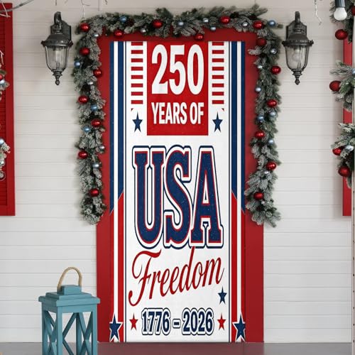 Christmas Door Cover 35x78 Inches Elastic Waterproof Front Door Protector - 250 Years Freedom Variation