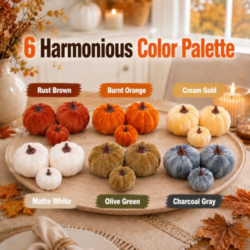 Velvet Mini Pumpkins Fall Decor Set - 18 Pcs Rustic Harvest Accessories