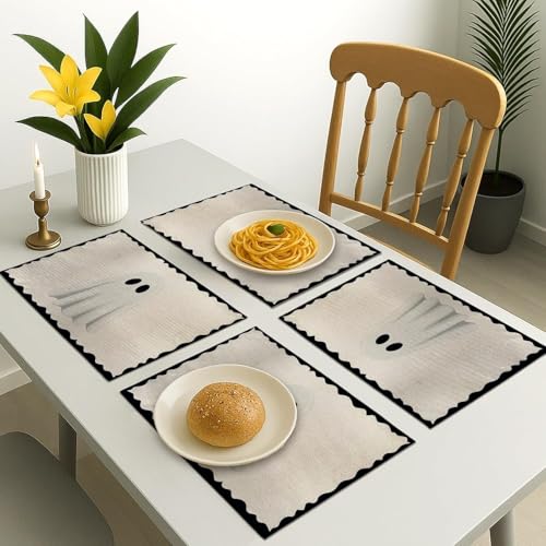Halloween Ghost Placemats - Black & White Washable Heat-Resistant Table Mats, Style2