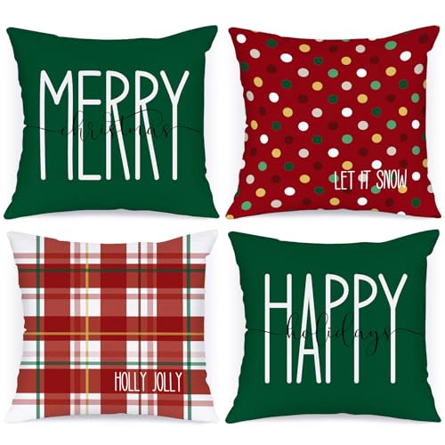 Christmas Pillow Covers 26x26 Inches Set of 4 - Red & Green Holiday Decor