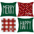 Christmas Pillow Covers 26x26 Inches Set of 4 - Red & Green Holiday Decor