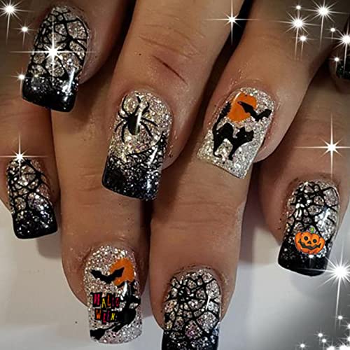 Halloween Nail Decals Stickers - 12 Sheets, Self-Adhesive Nail Art Tips, Pumpkin Bat Ghost Witches