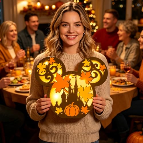 Fall Pumpkin Door Decor with Light - Halloween & Thanksgiving Wooden Sign