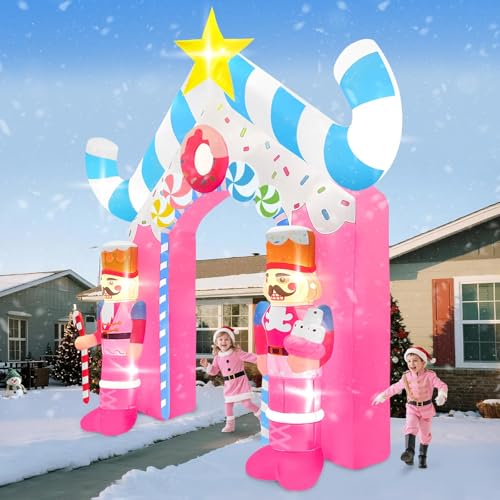 Pink Soldier 12FT Christmas Inflatable Archway with LED Lights - Outdoor Holiday Decor