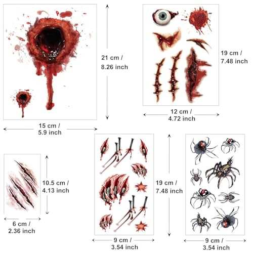 Halloween Wound Simulation Tattoo Stickers - 26 Waterproof Fake Injury Sheets