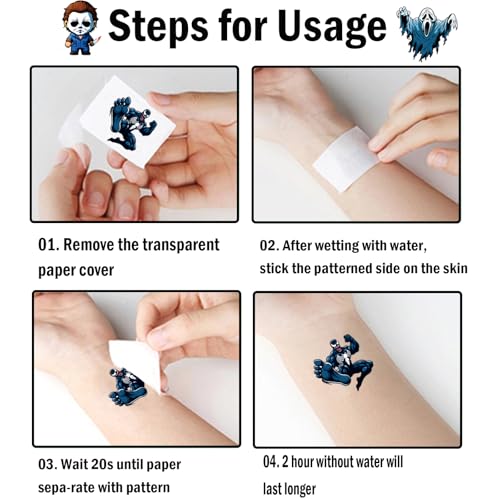 Halloween Temporary Tattoos Black & White 10 Sheets Kids Party Favors