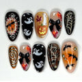 30Pcs Halloween Press On Nails Almond Shape - Spooky Ghost Bat Pumpkin Pattern - Variation 05