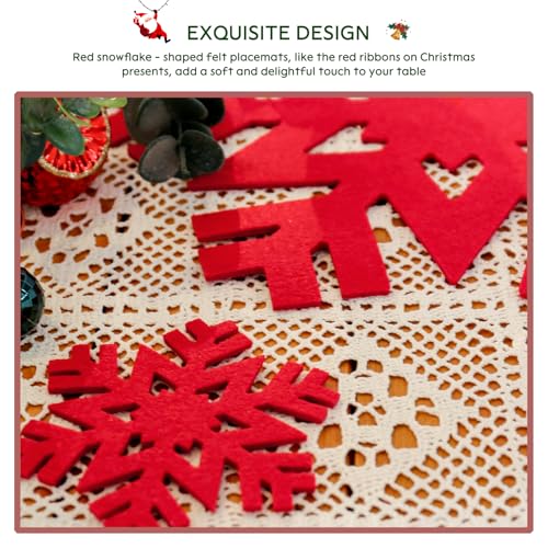 Noctiflorous Felt Placemats & Coasters Set 12 pcs Christmas Red 13 Inch - Heat Resistant & Durable