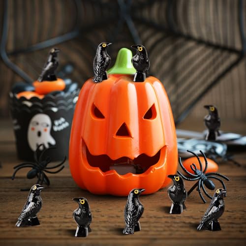 30 Pcs Mini Resin Black Raven Bird Figurines for Halloween Decorations - Tiny Crow Ornaments
