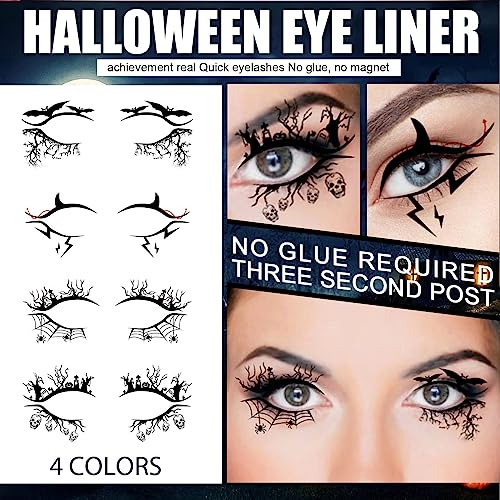 Halloween Eye Shadow Tattoo Stickers with Spider Web Skull Bat Design - 4 Pairs for Face Makeup