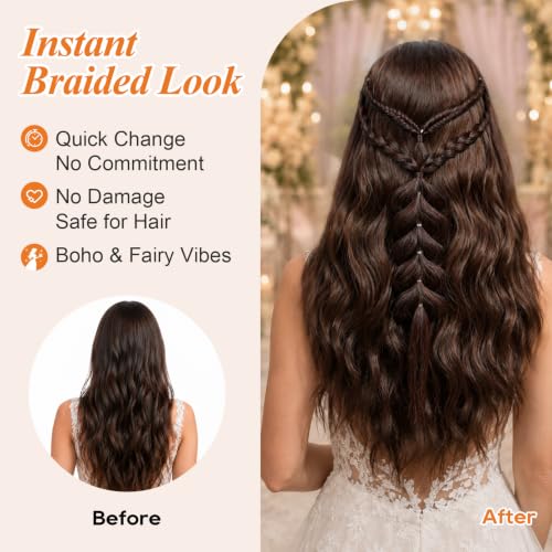 Clip-In Boho Braided Hair Extension - 24 Inch Black for Weddings Festivals