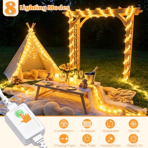 33ft 240 LED Rope Lights Outdoor Indoor Waterproof with Connectable 8 Modes - Warm White Variation