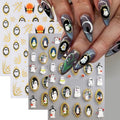 Halloween Ghost Nail Stickers Set - Gold Spider Web Design & Embossed Pumpkin, 4 Sheets with Variation - DIY Nail Art Decorations
