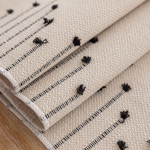 Joyfol Day Boho Table Runner - Black Stripe, 13 x 36 Inch Farmhouse Decor