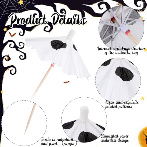 Halloween Ghost Cocktail Umbrella Picks - Cute Spooky Party Decor, 100 Pcs (Variation: Ghost)