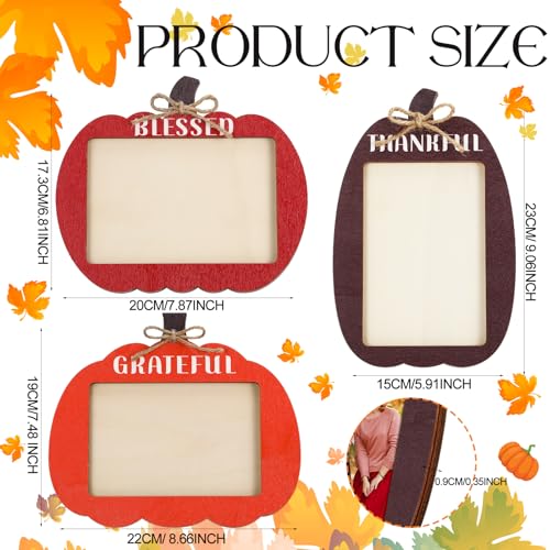 Cute Fall Pumpkin Picture Frame Set - 3 Sizes Thanksgiving Decor with Raffia, Stylish Thanksgiving Photo Frames
