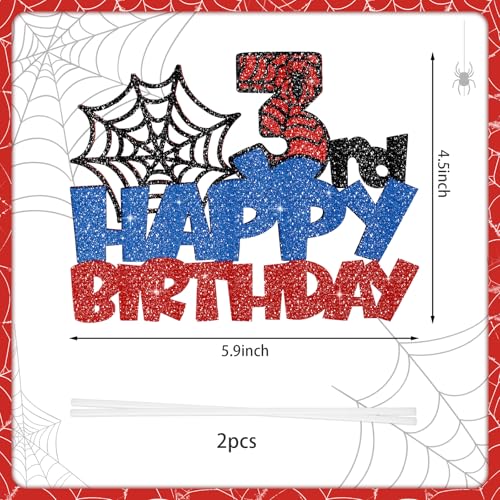 Spider Happy 3rd Birthday Cake Topper Glitter Spider Web 3 Variation
