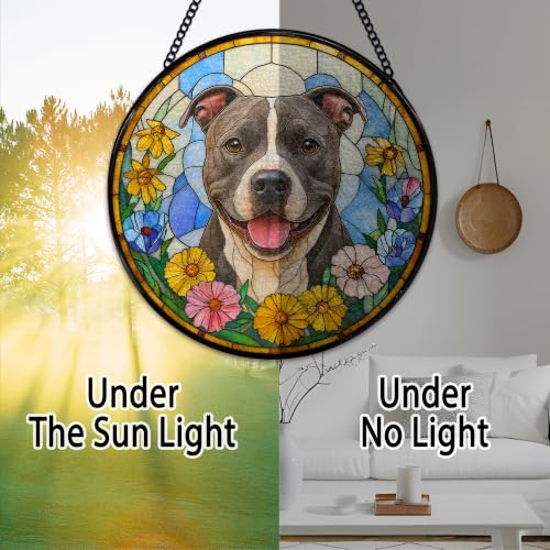 Staffordshire Bull Terrier Stained Glass Window Hanging - Color25 - 7.9 Inch