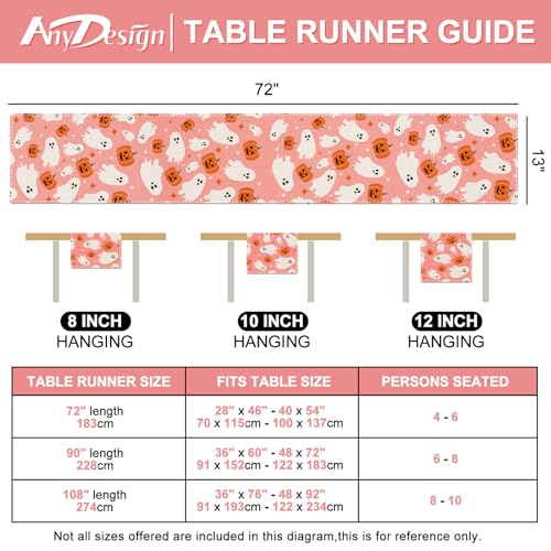 Pink Halloween Table Runner with Ghost and Pumpkin Pattern - 13 x 72 Inch